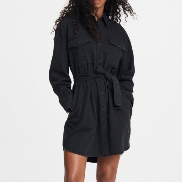 *RAG & BONE* Black Mini Shirt Dress w Belt - Picture 6 of 6